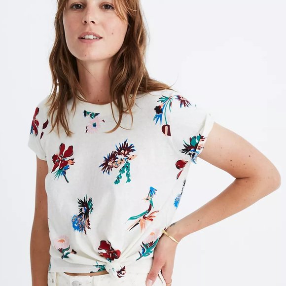 Madewell Knot-Front Tee in Hawaiian Hideaway Size S - Picture 1 of 6